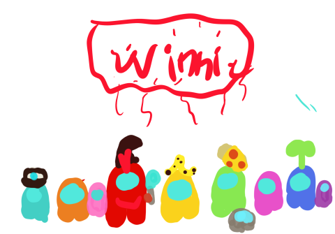 Amongus characters under a talk bubble that says "Winnie".